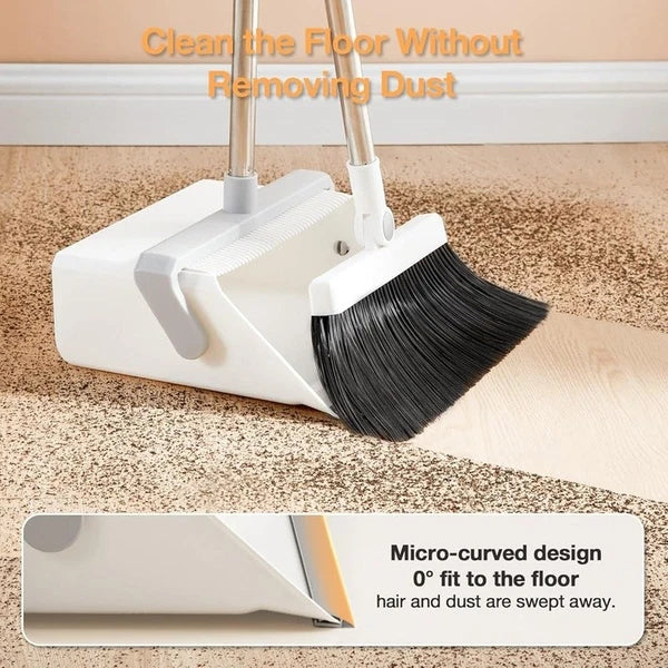 Broom Dustpan Set Pet Hair Remover Self-Cleaning Multi-Surface Cleaning Tool New