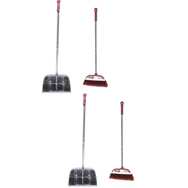 2 Sets Stainless Steel Broom Dustpan Sweeping Brush and Office Household with