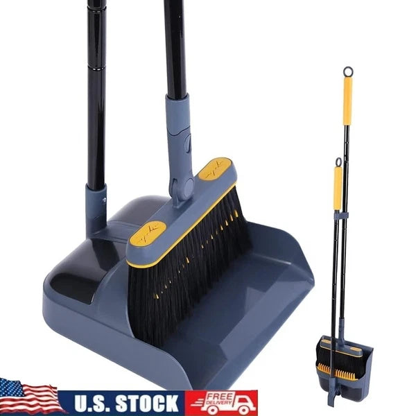 Broom Dustpan Set Long Handle 54 Inch 180 Degree Rotating Cleaning Tool Dust Pan