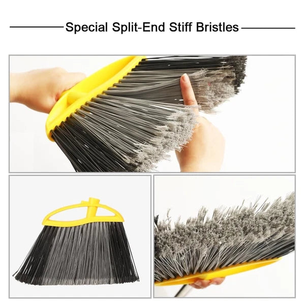Broom and Dustpan Set, Heavy Duty Broom with Stainless Steel Dustpan, Stiff B...