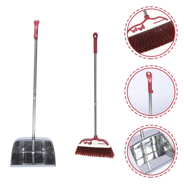 2 Sets Stainless Steel Broom Dustpan Sweeping Brush and Office Household with