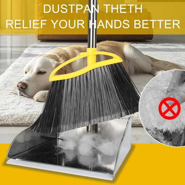 Broom and Dustpan Set, Heavy Duty Broom with Stainless Steel Dustpan, Stiff B...