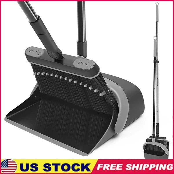 Broom & Dustpan Set 54.3in Long Handle Dust Pan W/ Comb Teeth Swivel Brush New