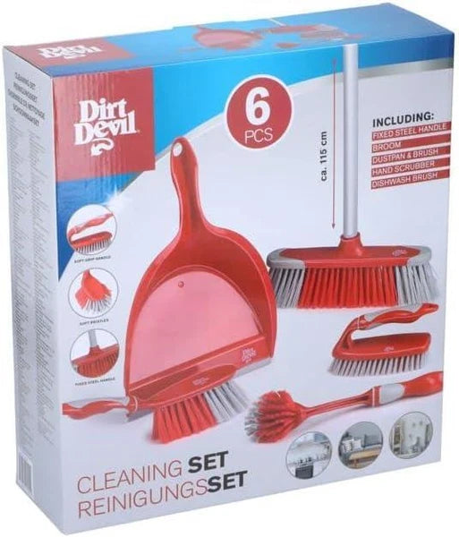 Dirt Devil Home Cleaning Brushes Set of 6 with Broom Dustpan & Handbrushes Red