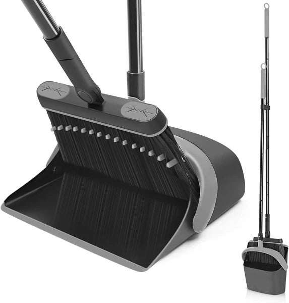 Broom and Dust Pan, 54.3 Inches Long Handle Swivel Brush, Upright Foldable Dustp