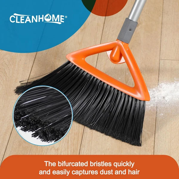 Commercial Broom and Dustpan Set with Long Handle, Outdoor Heavy Duty Gray