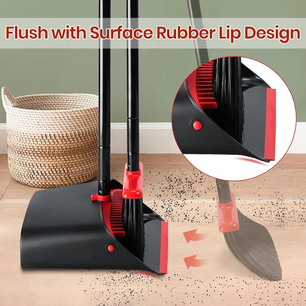 Broom and Dustpan Set with 52" Long Handle for Home Kitchen Room Office Lobby