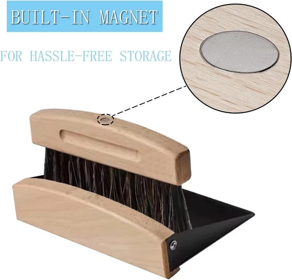 Mini Tabletop Dustpan and Brush Set with Wooden Handle – Compact Cleaning Kit