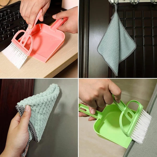 Lamoutor 3 Pack Mini Hand Broom and Dustpan Set Small Dust Pans Color Mixing