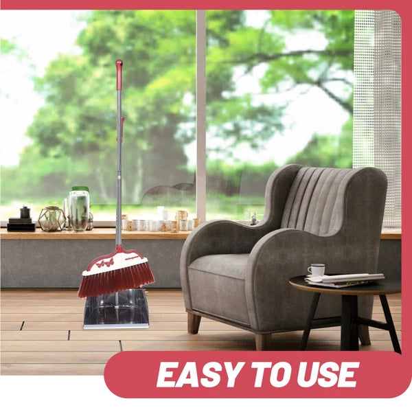2 Sets Stainless Steel Broom Dustpan Sweeping Brush and Office Household with