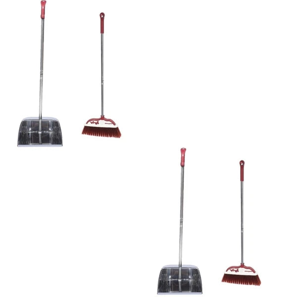 2 Sets Stainless Steel Broom Dustpan Sweeping Brush and Office Household with