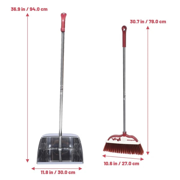 2 Sets Stainless Steel Broom Dustpan Office and Standing Household