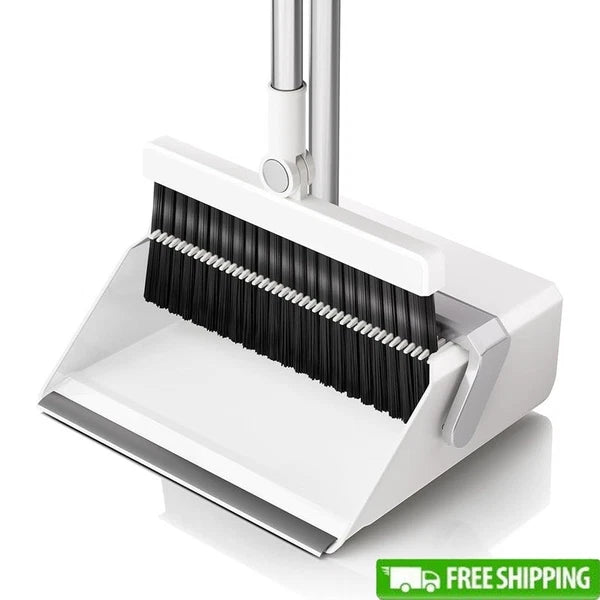 Broom Dustpan Set Pet Hair Remover Self-Cleaning Multi-Surface Cleaning Tool New