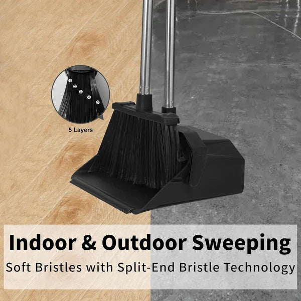 3-Pack Large Broom Dustpan Set Combo 51" Handle Self-Cleaning Teeth Home Office