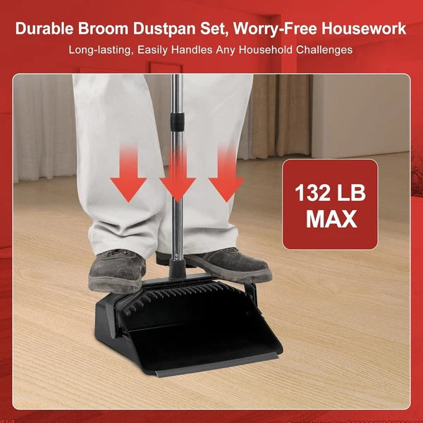 3-Pack Large Broom Dustpan Set Combo 51" Handle Self-Cleaning Teeth Home Office