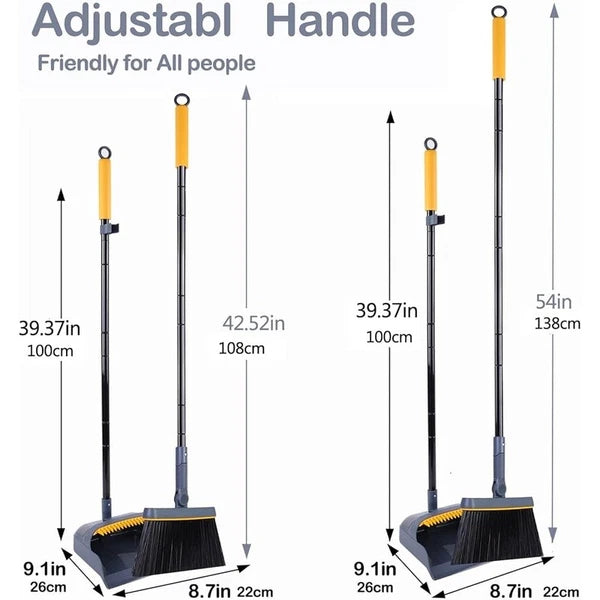 Broom Dustpan Set Long Handle 54 Inch 180 Degree Rotating Cleaning Tool Dust Pan