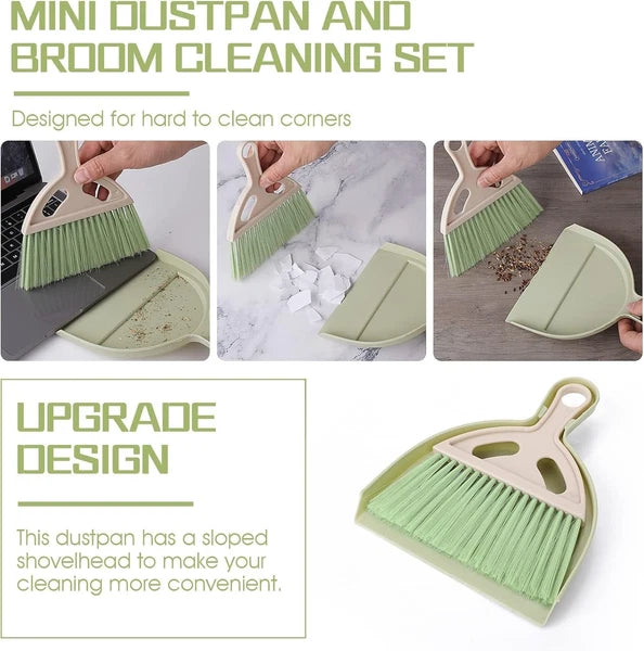 Small Broom and Dustpan Cleaning Set Mini Whisk Dustpan and Brush with Handle