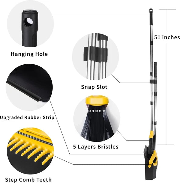 Broom with Dustpan Combo Set, Brooms & Dustpans Sets w/ 51'' Long Handle, Large