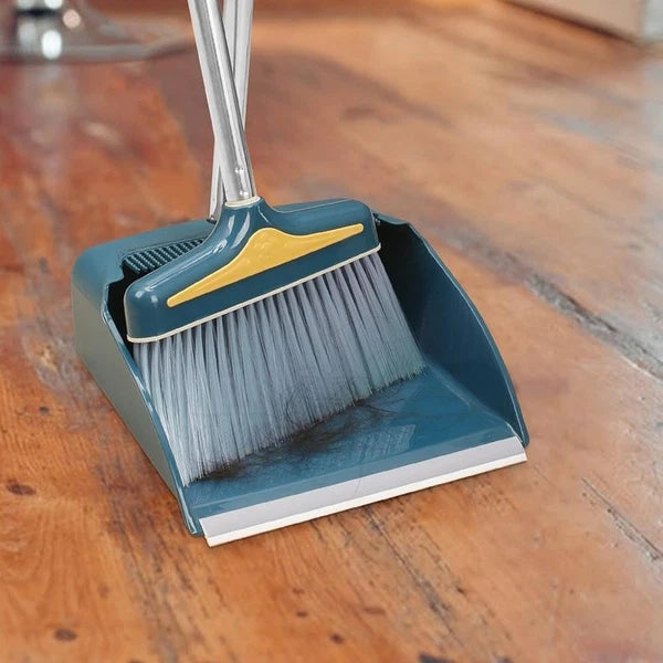 Broom Dustpan Set Long Handle Rubber Lip Bristles Indoor Outdoor Cleaning New