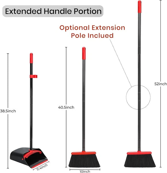 Broom and Dustpan Set with 52" Long Handle for Home Kitchen Room Office Lobby