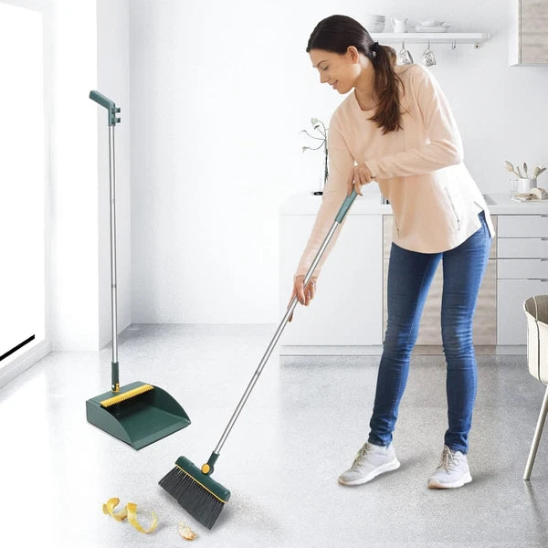 Stainless Steel Handle Broom with Dustpan Combo set for Kitchen Office Garden