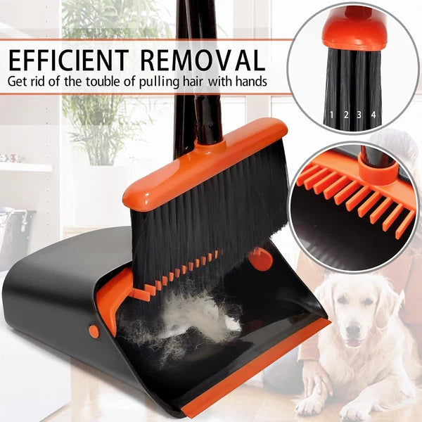 Broom and Dustpan Set for Home,  Long Handle Lightweight Indoor Broom Set Heavy
