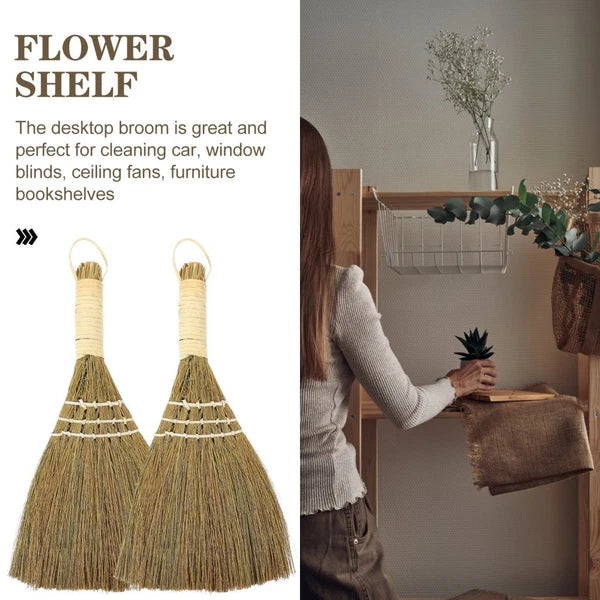 2 Pcs Desktop Duster Broom Set Cleaning Office Baby Small Dustpan