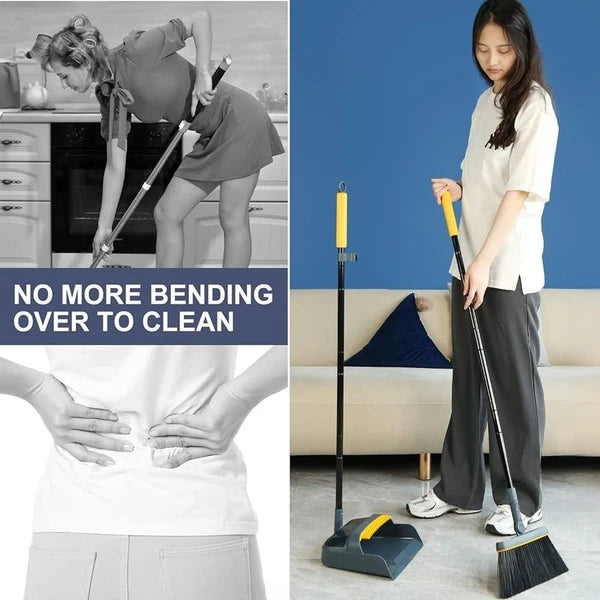 Broom Dustpan Set Long Handle 54 Inch 180 Degree Rotating Cleaning Tool Dust Pan