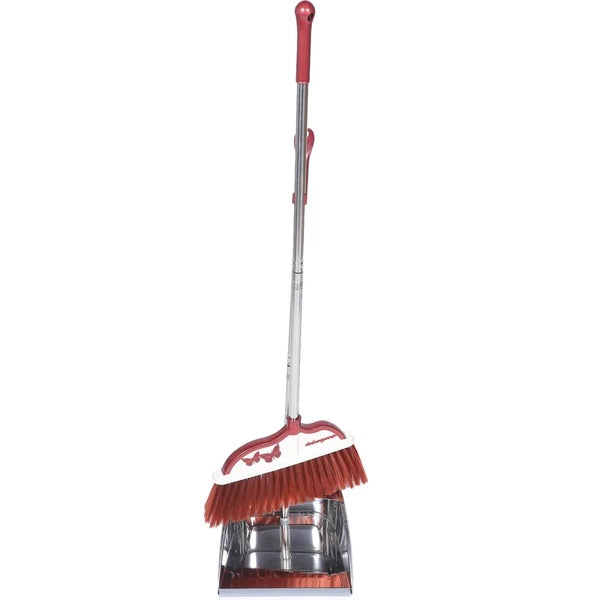 2 Sets Stainless Steel Broom Dustpan Office and Standing Household