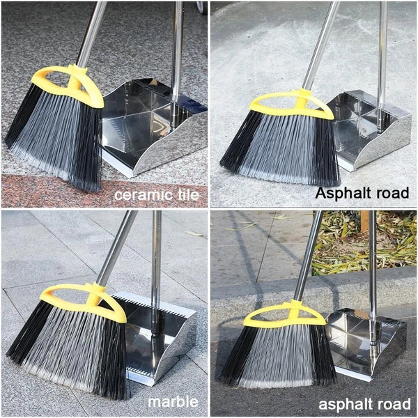 Broom and Dustpan Set, Heavy Duty Broom with Stainless Steel Dustpan, Stiff B...