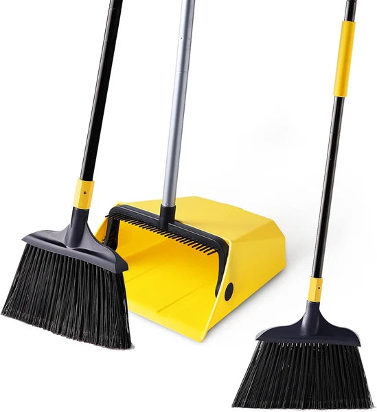 Heavy Duty Broom and Dustpan Set 2 plus 1 Set with Comb Commercial Outdoor Indoo