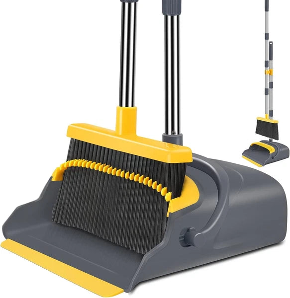 Upgraded Broom & Dustpan Teeth Set Ideal for Dog Cat Pets Home Use in Grey/Orang
