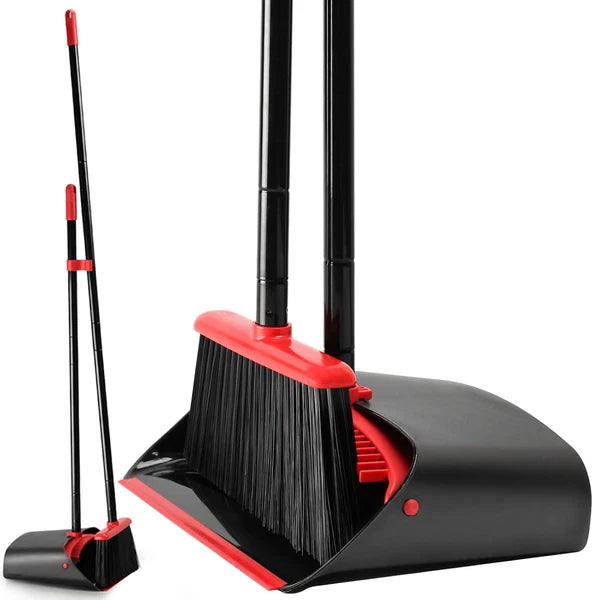 Broom and Dustpan Set with 52" Long Handle for Home Kitchen Room Office Lobby