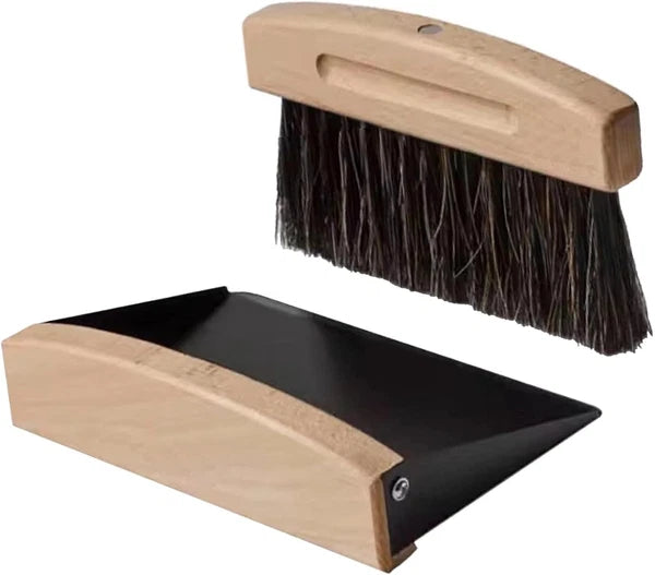 Mini Tabletop Dustpan and Brush Set with Wooden Handle – Compact Cleaning Kit