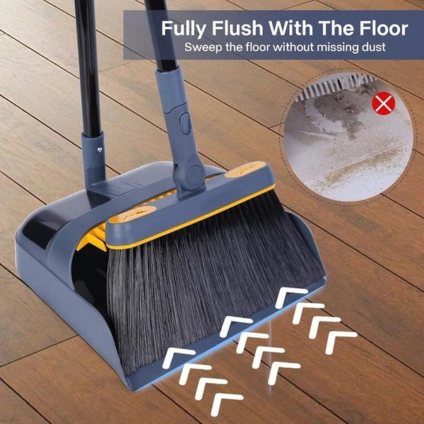 Broom Dustpan Set Long Handle 54 Inch 180 Degree Rotating Cleaning Tool Dust Pan