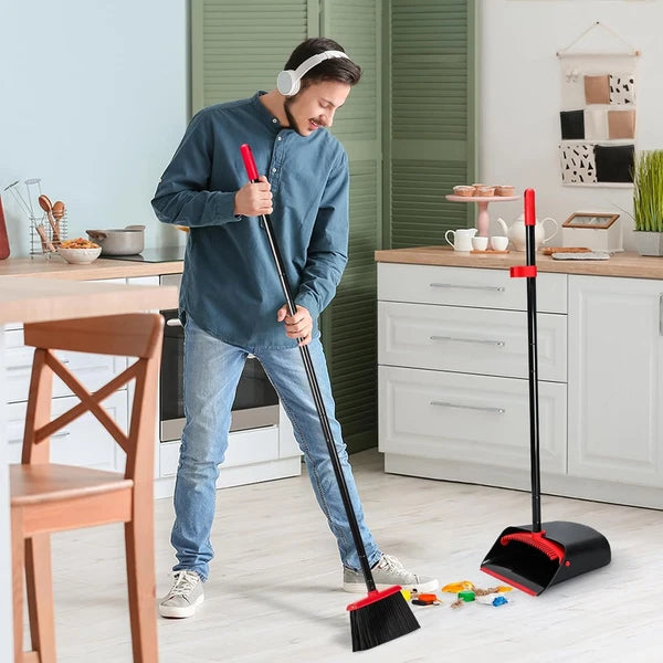 Broom and Dustpan Set with 52" Long Handle for Home Kitchen Room Office Lobby