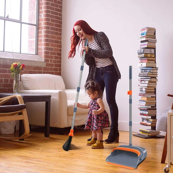 Upgraded Broom & Dustpan Teeth Set Ideal for Dog Cat Pets Home Use in Grey/Orang