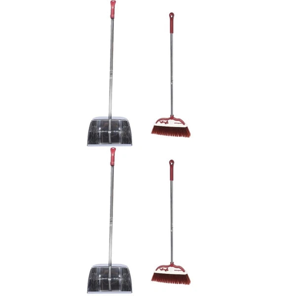 2 Sets Stainless Steel Broom Dustpan Office and Standing Household