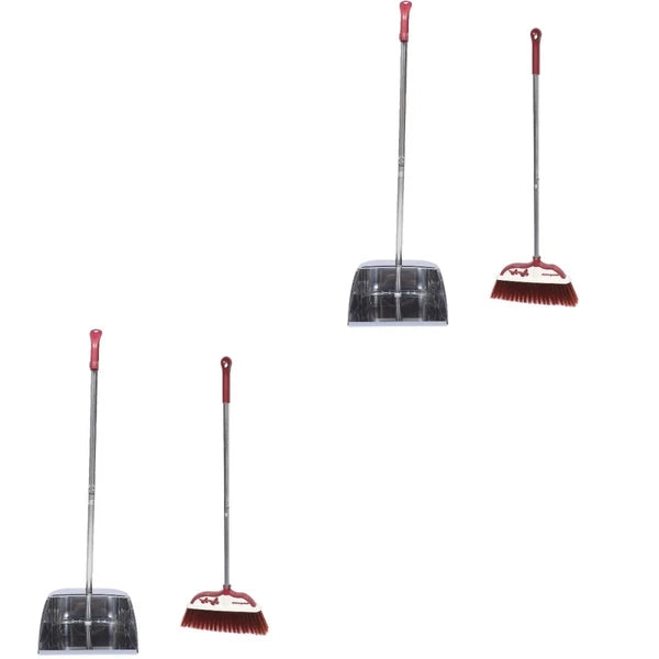 2 Sets Stainless Steel Broom Dustpan Office and Standing Household