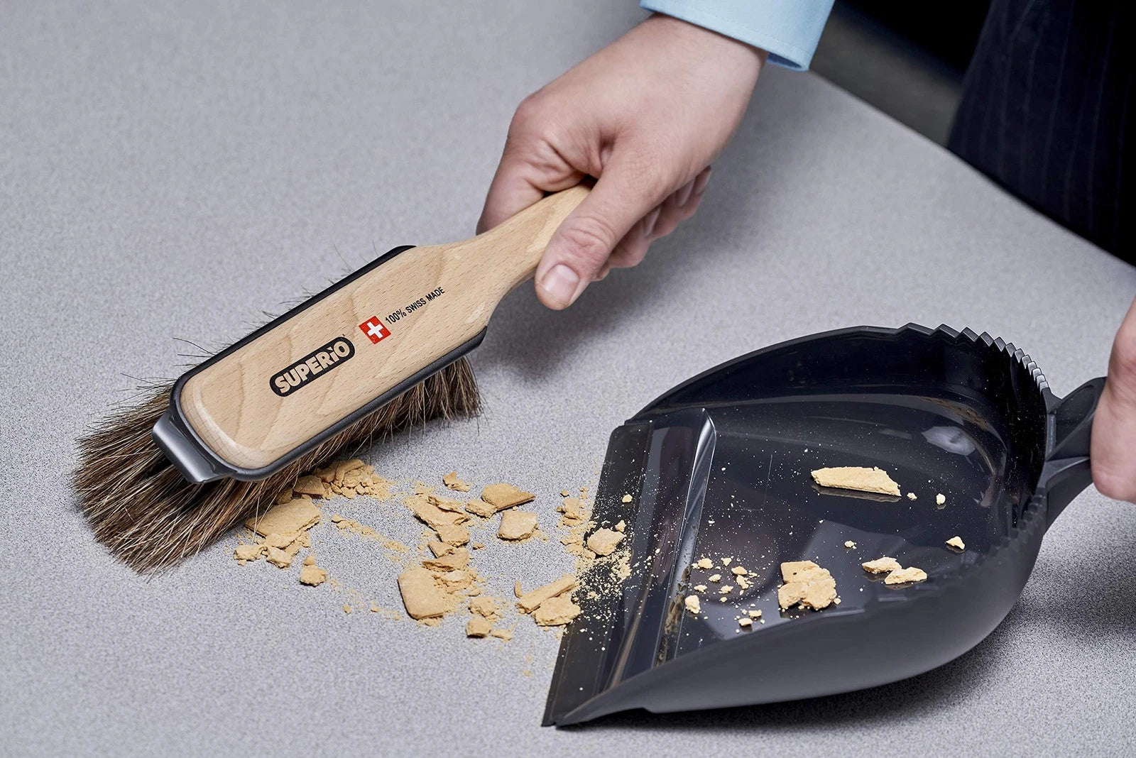 Handheld Dustpan and Brush Set | Comfort Grip Broom with Horsehair Bristles