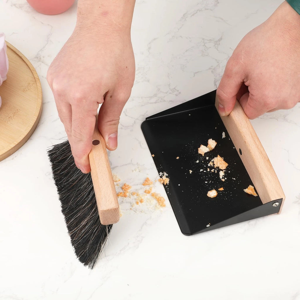 Desktop Broom and Dustpan Set, Mini Dustpan and Brush Set Wooden Handheld Bro...