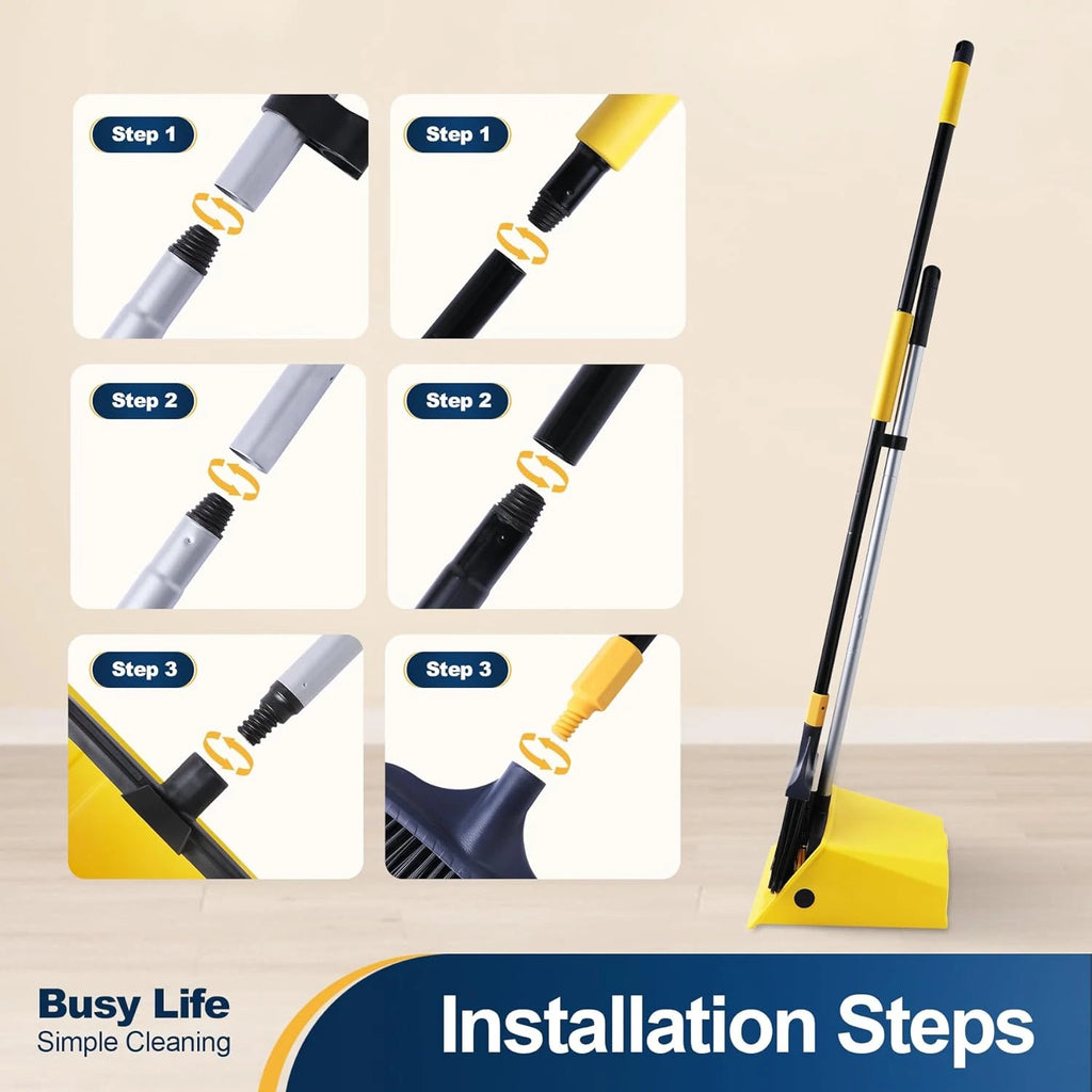 Heavy Duty Broom and Dustpan Set 2 plus 1 Set with Comb Commercial Outdoor Indoo