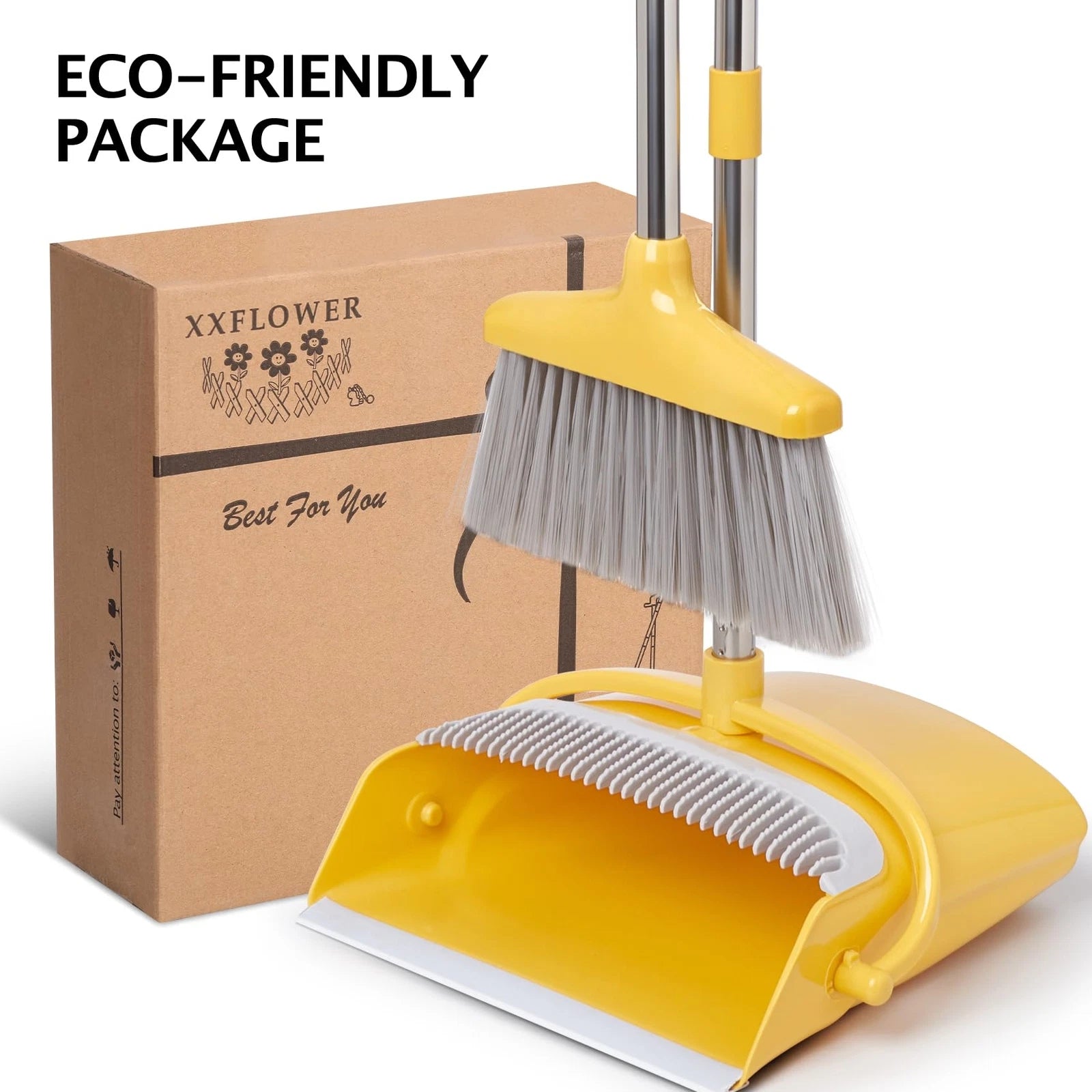 Dustpan and Broom Set with Long Handle for Home Kitchen Office