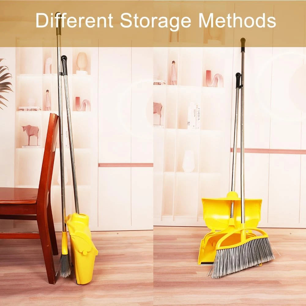 Long Handle Heavy Duty Broom and Dustpan Set, Outdoor and Commercial Upright Dus