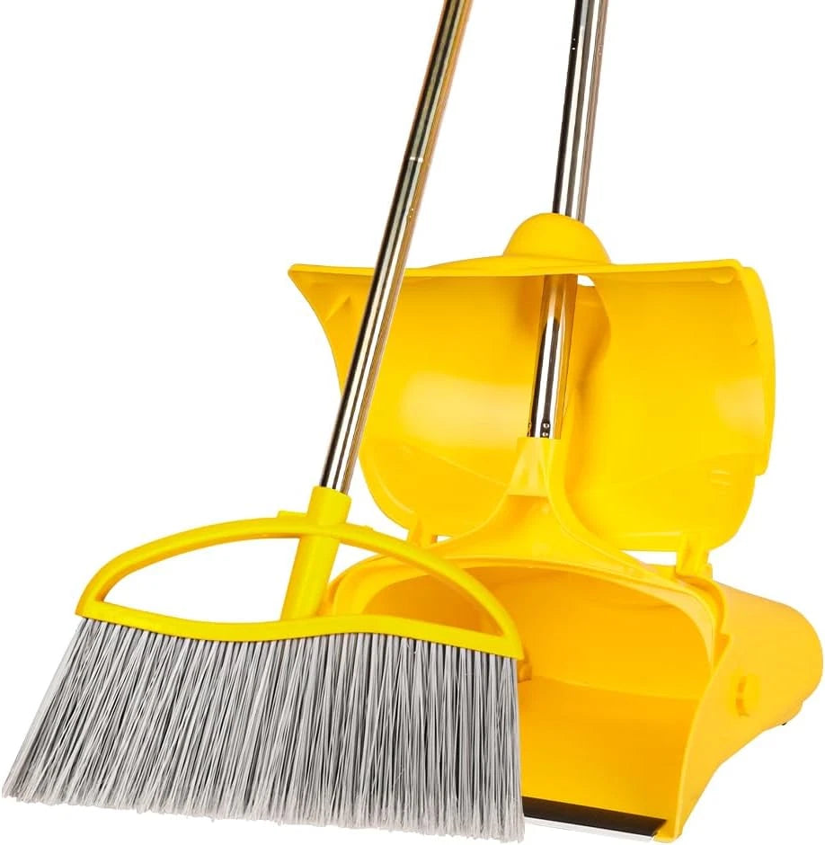 Long Handle Heavy Duty Broom and Dustpan Set, Outdoor and Commercial Upright Dus