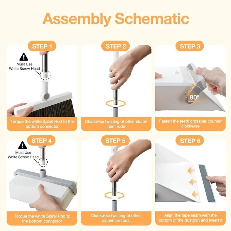Broom Dustpan Set Pet Hair Remover Self-Cleaning Multi-Surface Cleaning Tool New