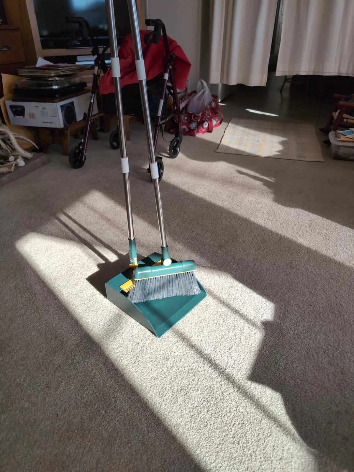 Stainless Steel Handle Broom with Dustpan Combo set for Kitchen Office Garden