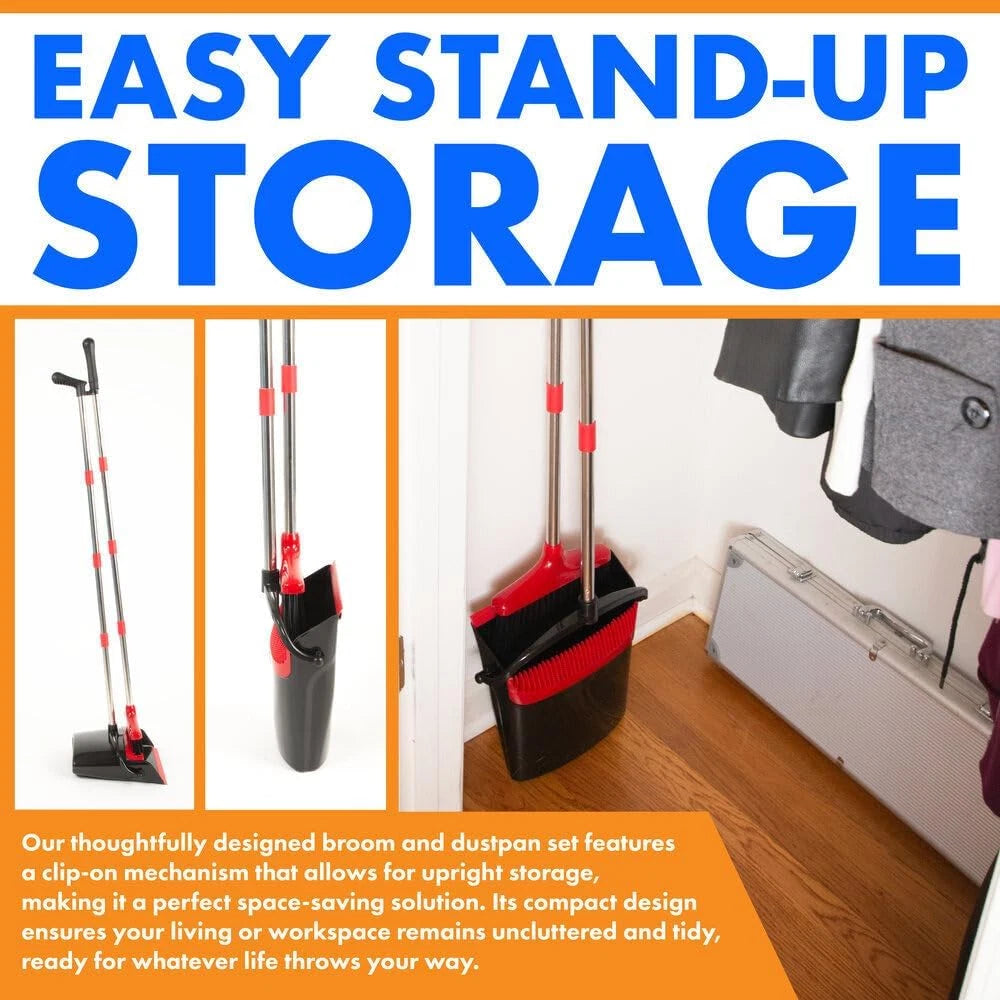 Hub City Industry Heavy Duty Broom and Dustpan Combo Set with Commercial Long Ha