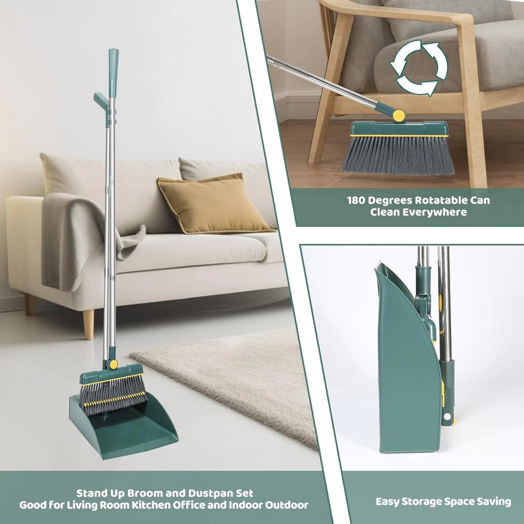 Stainless Steel Handle Broom with Dustpan Combo set for Kitchen Office Garden