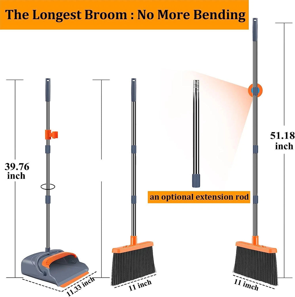 Upgraded Broom & Dustpan Teeth Set Ideal for Dog Cat Pets Home Use in Grey/Orang